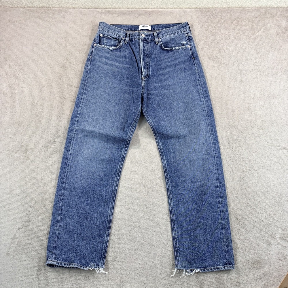AGOLDE 90s Pinch Waist High Rise Straight Leg Jeans in Blue Wash‎ Women 29 $228